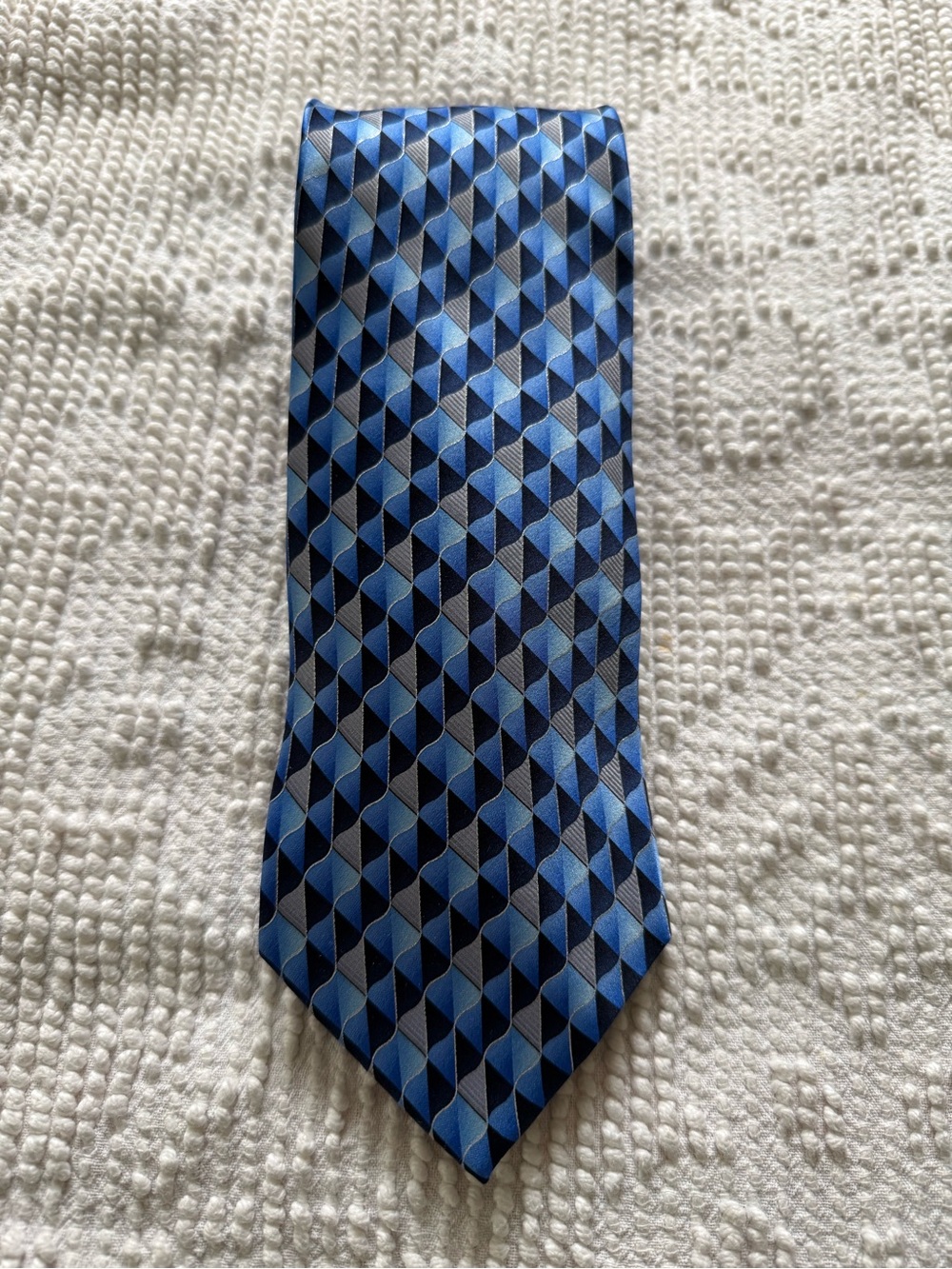 John Ashford Blue Geometric Silk Tie with Navy & Light Blue Accents
